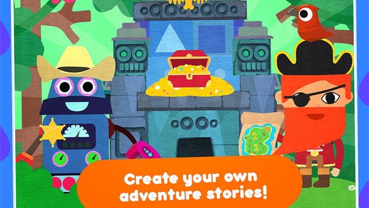 Crea story Adventure – create and play – creative art app for kids with super hero robot pirate western cowboy and treasure quest