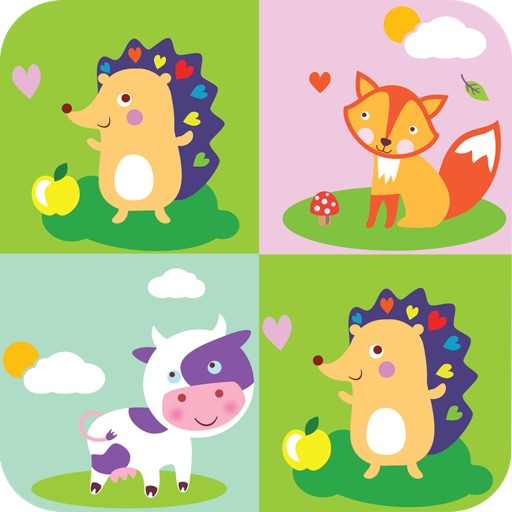 Cute Animal Memory Match Game Free- Find two identical animals by picture and sound