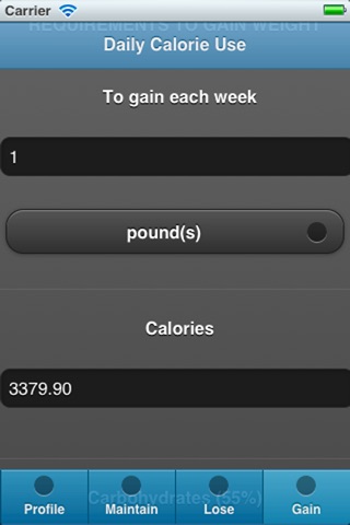 Calory Use - Recommended calories, carbohydrates, proteins and fats intake to loose, maintain or gain weight screenshot 4