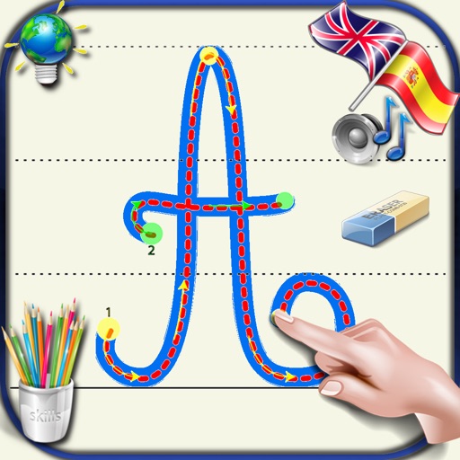 Learn to write cursive letters of the alphabet in upper and lower case with the sounds in English and Spanish - basics for kids icon