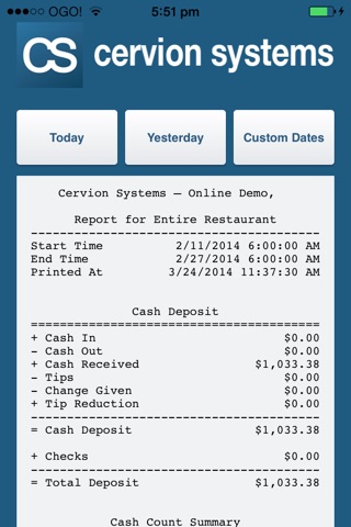 Cervion Dinerware Mobile Reporting screenshot 2