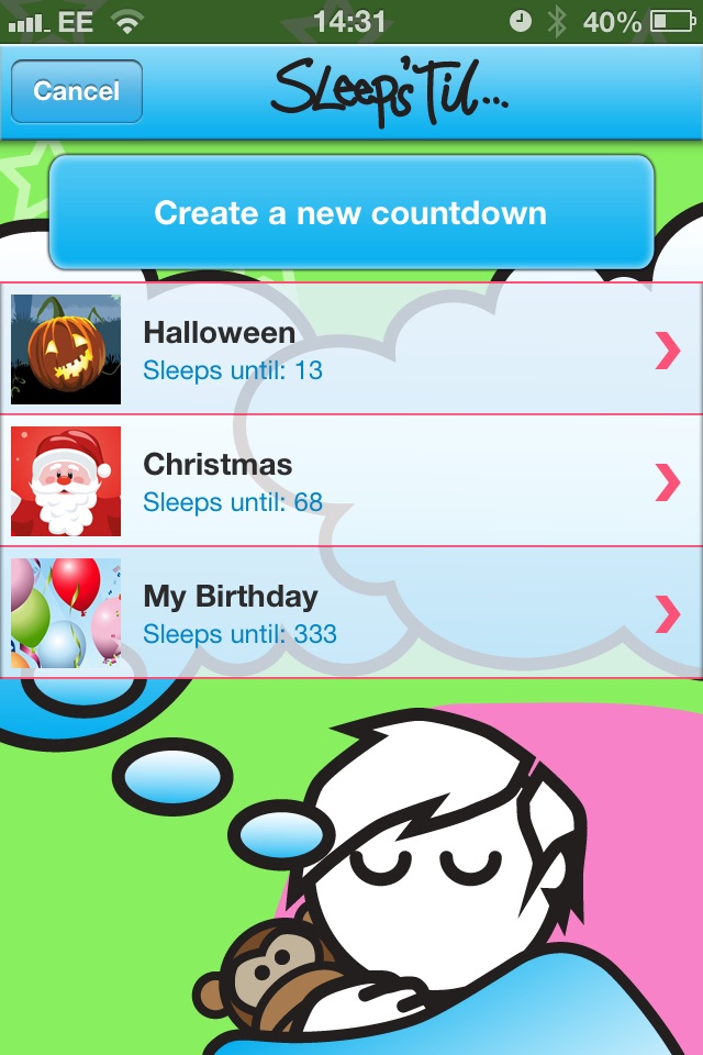 Sleeps Countdown Free screenshot 3