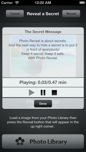 ‎Photo Reveal 加密的密文和音頻信息隱藏在圖像 Screenshot