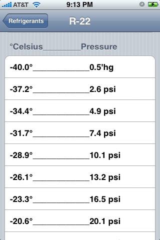 Refrigerant PressTemp HVACR screenshot 2