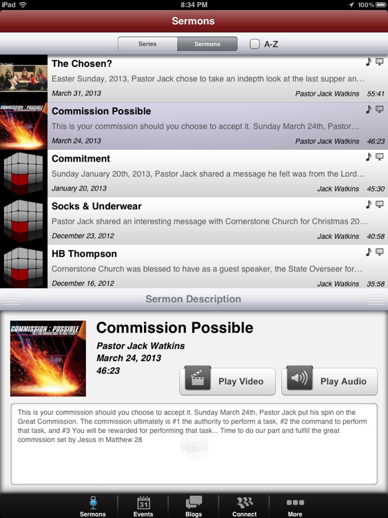 Cornerstone Church App for iPad