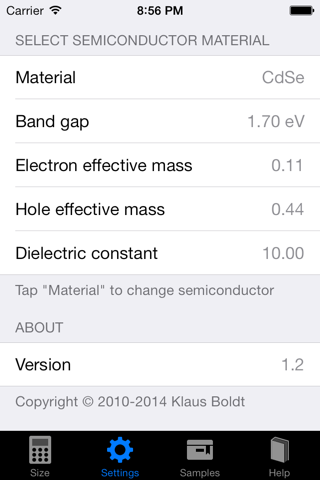 Quantum Dot Size Calculator screenshot 2