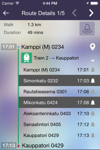 OnTimely-Helsinki, reittiopas, aikataulu ja pysäkit, HSL, kartta reitti, reitin päästöt, reittihaku, journey planner screenshot 4