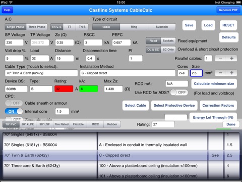 CableCalc BS7671 screenshot 2