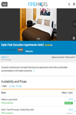 Hotel Search - FindHotel App that Compares Prices for Sameday & Nearby Hotels Worldwide: Easy and Direct Reservation & Booking of a Cheap or Luxury Stay. Also Hostels or Bed & Breakfast for tonight or weekend, just as deals and last minute rooms! screenshot 3