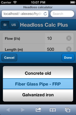 Headloss calculator screenshot 3