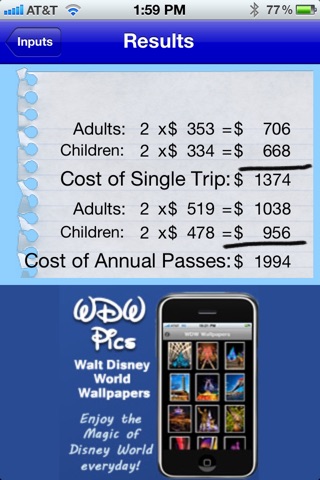 WDW Ticket Calculator - Walt Disney World Ticket Prices screenshot 2
