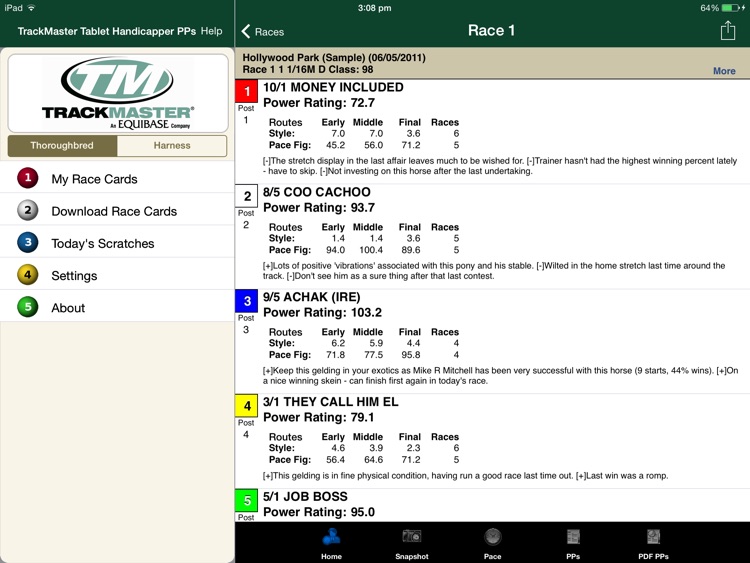TrackMaster Tablet Handicapper PPs