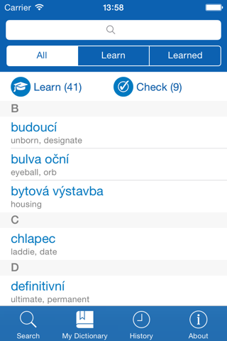 Czech−English dictionary screenshot 3