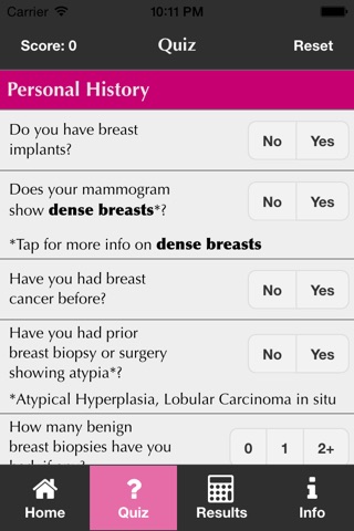 My Breast Friend: a Breast Cancer Risk Assessment and Associated Screening Options screenshot 2