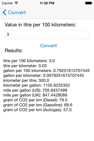Fuel consumption converter screenshot 3