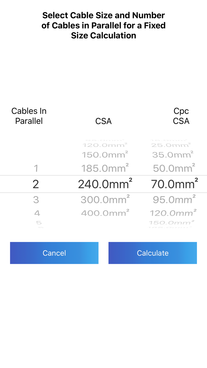 17th Edition Cable Sizer - Cable Size Calculator