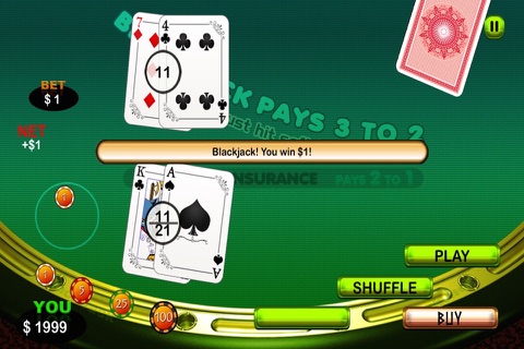 Athena's Vegas Blackjack - Free Pro Casino Cards 21 screenshot 2
