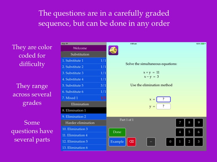 Simultaneous Equations - substitution, elimination, and problem solving screenshot-0