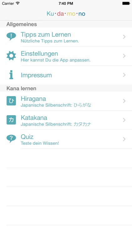 Kudamono - Japanisch lernen - Hiragana & Katakana