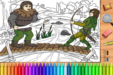 Robin Hood and the Little John meeting. Coloring book for children screenshot 2