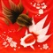 Goldfishes drawn on the Japanese style of painting swim elegantly