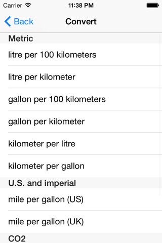 Fuel consumption converter screenshot 2