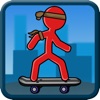 Stick-Man Skate-boarding City Sport Block Jump