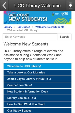 UCD Library Welcome screenshot 2