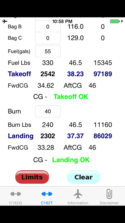 Skylane C182Q and C182T Weight and Balance Calculator