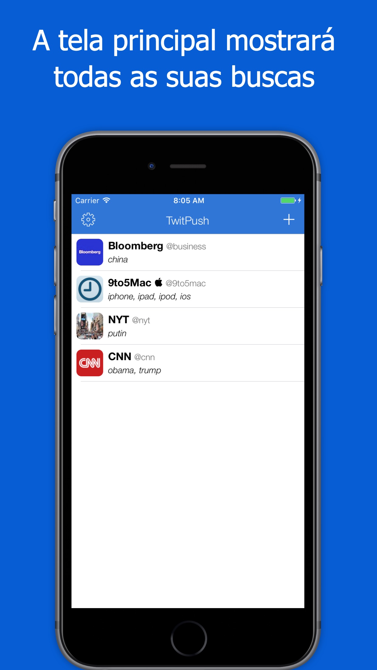 Screenshot do app TwitPush