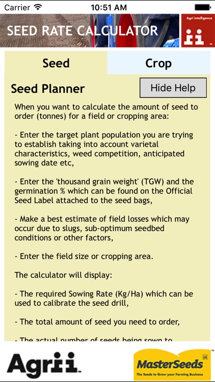 Seed Rate Calculator (phone version)