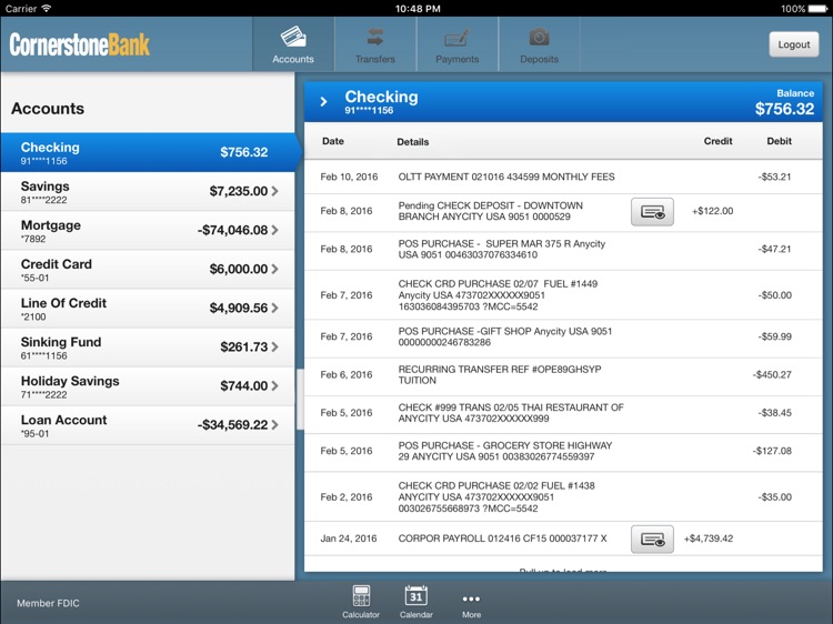 Cornerstone (KS) Mobile Banking for iPad