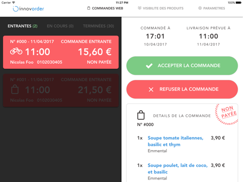 Reception des commandes screenshot 2