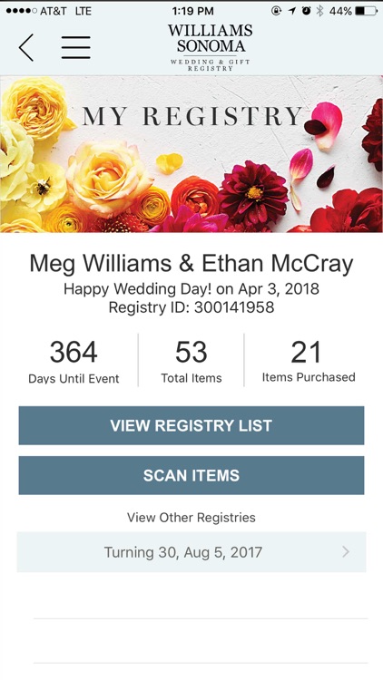 Williams Sonoma Gift Registry