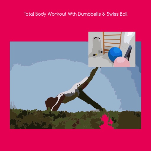 Total body workout with dumbbells and swiss ball icon