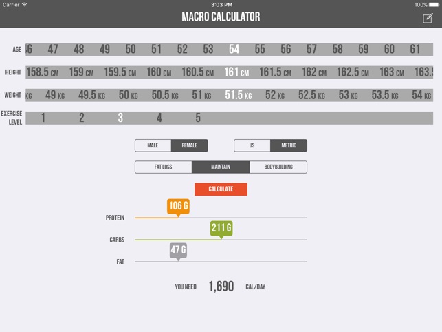 Macro Calculator Mifflin St Jeor Formula On The App Store