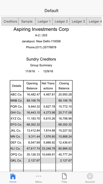 Creditor Ledger