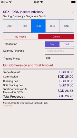 Commission Calculator for SGX DBS Vicker