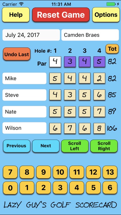 Lazy Guy's Golf Scorecard