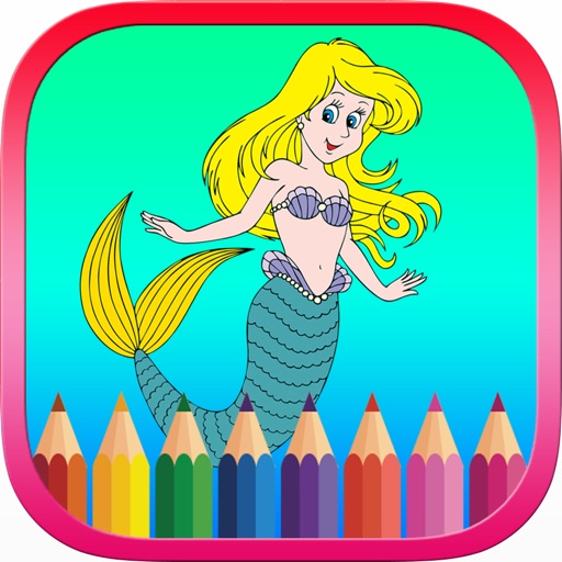 Mermaid Princess Coloring Book For Kids Painting Icon