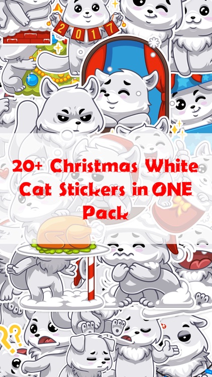 Christmas White Cat Stickers Pack for iMessage