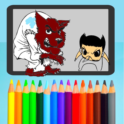 Wolf Men Drawing Coloring Game: Painting Kids Book Icon