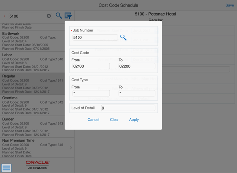 Cost Code Schedule Tablet for JDE E1 screenshot 2