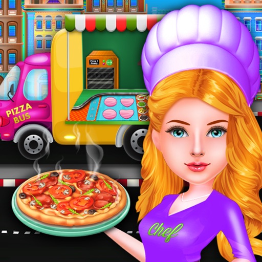 City Bus Pizza Delivery Girl Icon