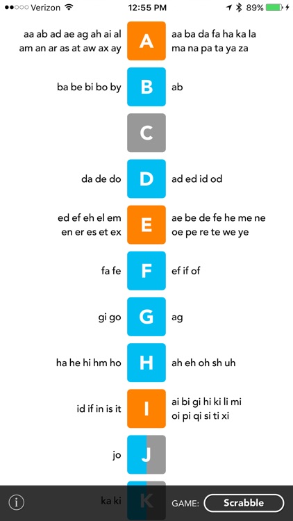 Two Letter Words Chart