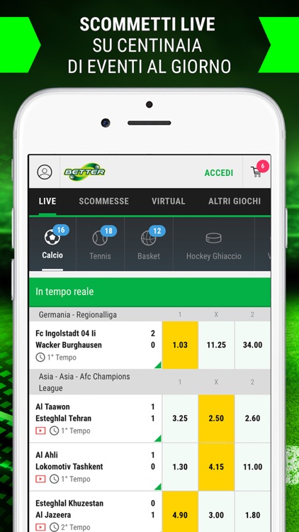 Better Scommesse Sportive Live e Quote Calcio