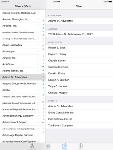 Screenshot of Florida Lobbyist Directory