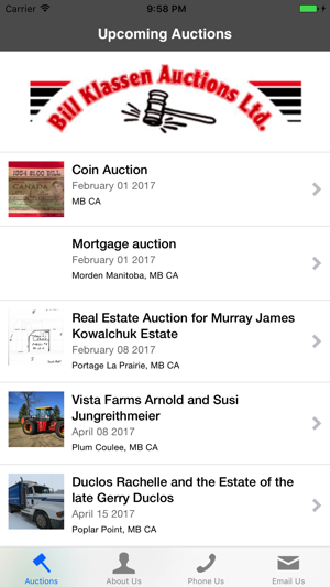 Bill Klassen Auction Calendar