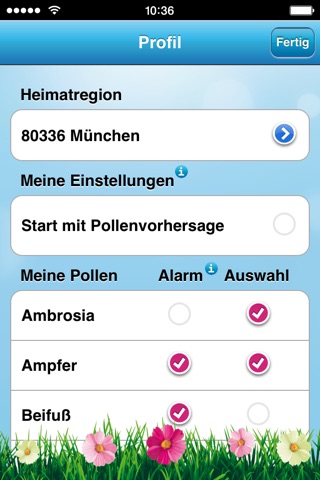 Polleninfo screenshot 2