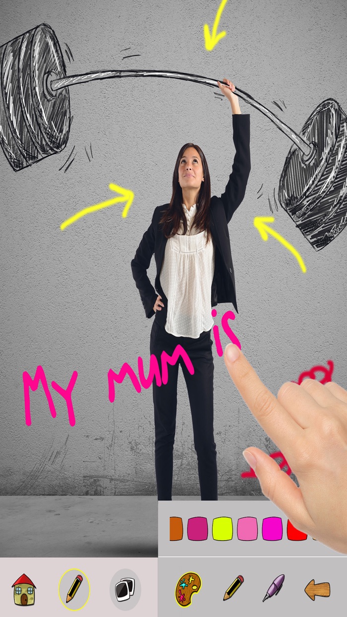 자신의 손가락으로 그림을 그리는 사진과 도면을 그립니다. 프리미엄